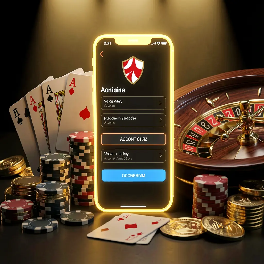 RM777 online casino account portal with glowing smartphone, premium cards, chips, roulette wheel, and coins on black and gold background with cinematic lighting